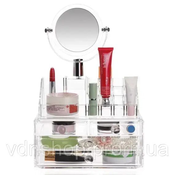 Акриловый органайзер для хранения косметики с зеркалом ,настольный бокс,Cosmetic Storage Box,TS
