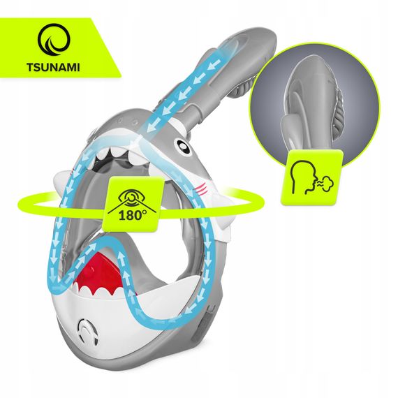 Маска для снорклінгу TSUNAMI Shark повнолицьова, дитяча Grey (P-5905973405447) | Зображення 9