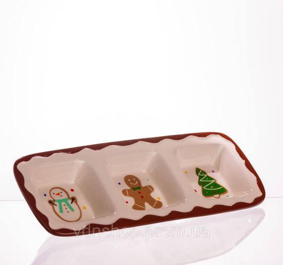 Менажница фарфоровая Merry Christmas на 3 секции 30×11×2.5 (см) прямоугольная CR-1-41 | Зображення 1