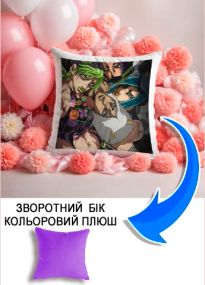 Подушка плюшева Мерч Крафт Дизайн з принтом аніме JoJo's Bizarre Adventure Stone Ocean бузковий плюш квадратна 33х33 см