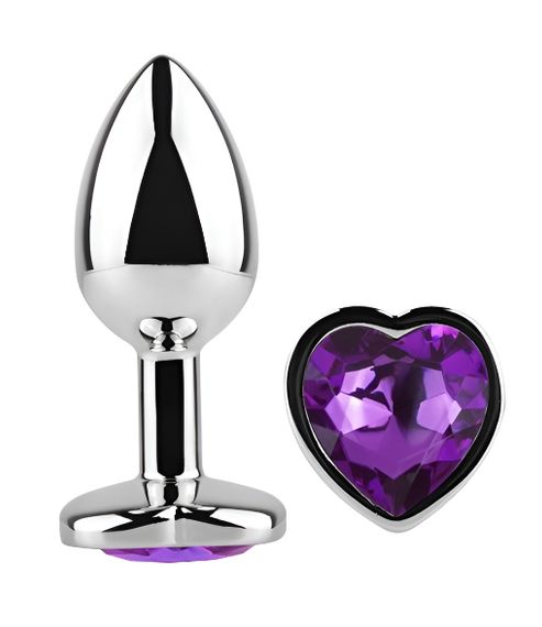 Анальная пробка с кристаллом EGZO - Silver Heart Plug Purple size S sexstyle | Зображення 1