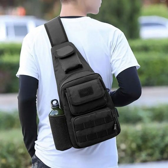 Мужская тактическая сумка, большая укрепленная сумка-слинг через плечо черная | Зображення 1