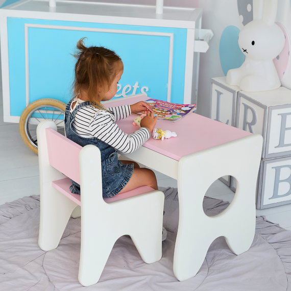 Комплект дитячих меблів столик та стільчик 70×45×51, стіл та стілець у дитячу, білий з рожевим | Зображення 5