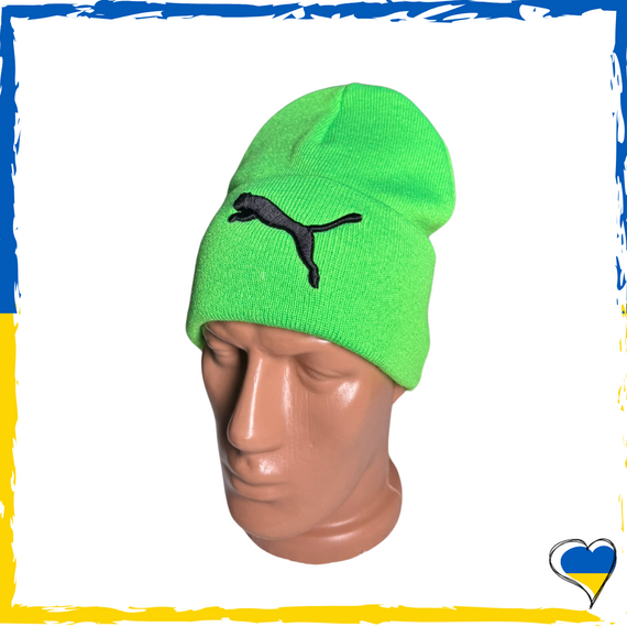 Шапка лаймовая Puma брендовая универсальная, Найк. Шапка мужская, женская, подростковая, детская
