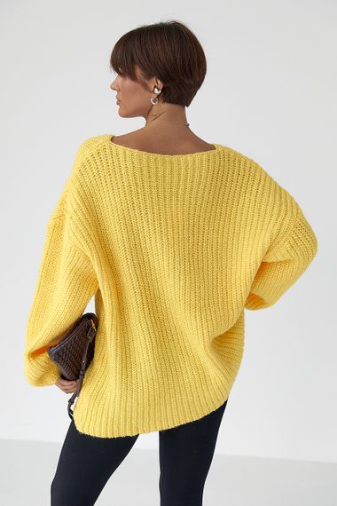 Однотонний джемпер крупної в'язки - жовтий цвет, ONE SIZE (є розміри) | Зображення 1