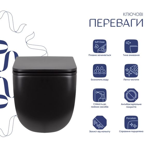 Унітаз підвісний Qtap Gemini Ultra Quiet, з сидінням Slim Duroplast/ Soft-close/ Quick Release QT2533076EUQMB | Зображення 4