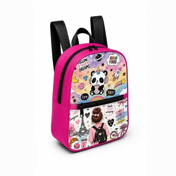 Детский мини-рюкзак розовый с принтом Kawaii Panda для девочки 28×24×10 см мини-сумка детская (5259)