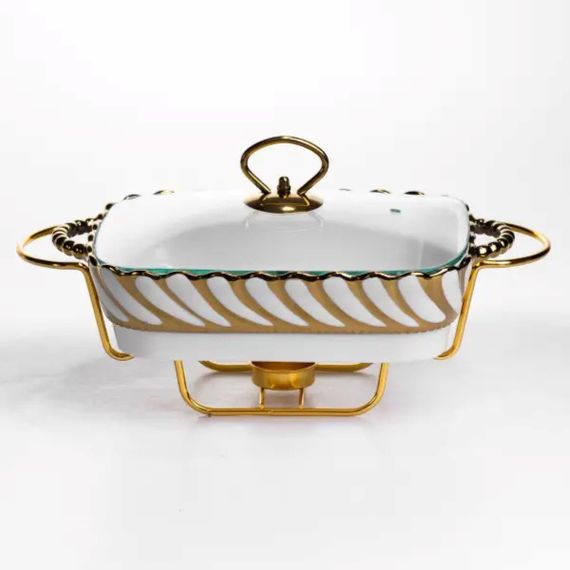Мармитница фарфоровая Tiffany 1 л на металлической подставке с подогревом 28х23х7 см SG-428-11