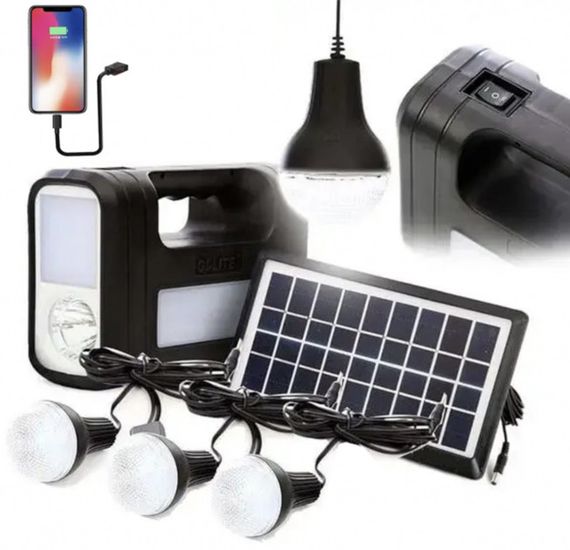 Сонячна станція потужний ліхтар акумулятор Power bank Сонячна панель + 3 лампи