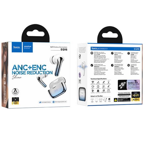 Бездротові TWS навушники Hoco EQ16 Shine ANC+ENC Blue glaze | Зображення 2
