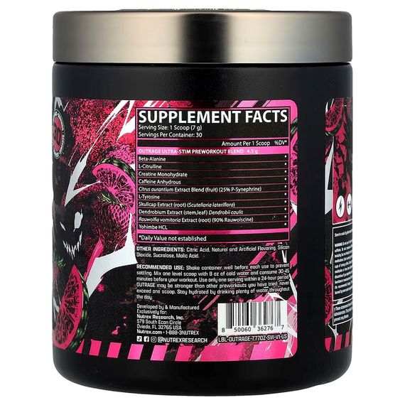 Передтренувальний комплекс Nutrex Outrage Ultra Stim Pre Workout 220,41 г, Strawberry-Watermelon | Зображення 1