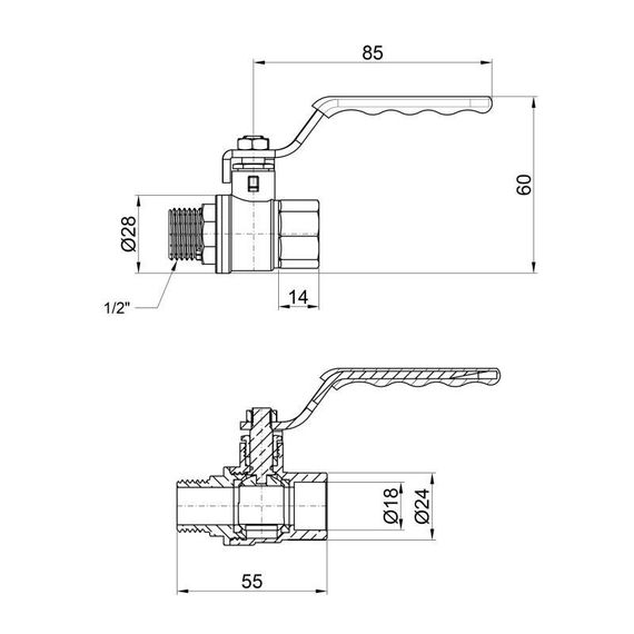 Кран кульовий Thermo Alliance Standart 1/2" ВН для води (важіль) SD605NW15PN40 | Зображення 1