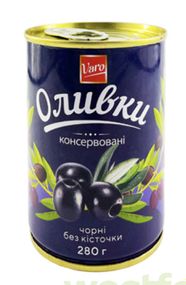 Оливки (маслины) черные без косточек в жестяной банке VARO, 280г ж/б