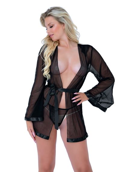 Кімоно прозоре з поясом та стрінгами Daring Intimates, чорний, S/M | Зображення 3