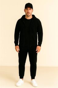 Костюм демісезонний (весна/осінь) з кепкою – худі на блискавці / zip hoodie + штани + футболка колір чорний