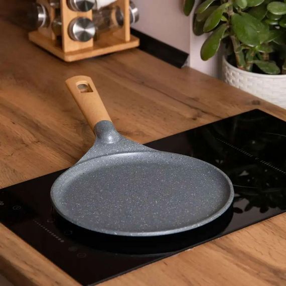 Алюмінієва сковорода для млинців з мармуровим антипригарним покриттям Ø 24 см, товсте дно MGC сірий HP-4-428G | Зображення 1