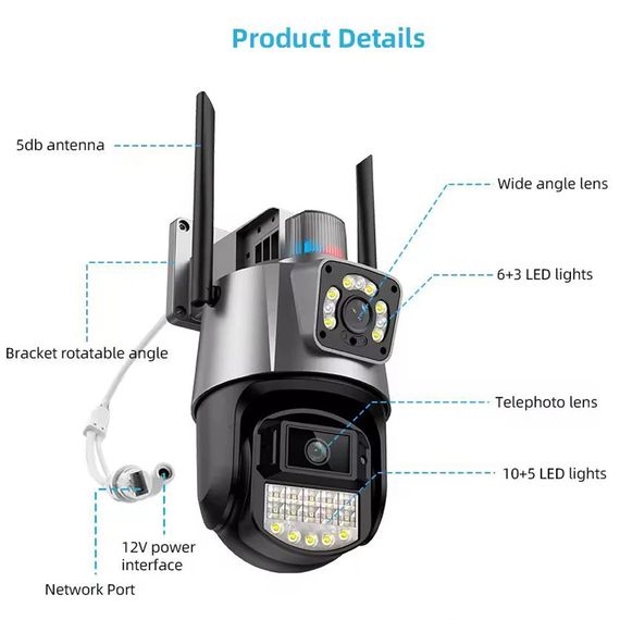 Вулична камера 8MP 4K IP Camera Outdoor WiFi PTZ подвійний об'єктив, подвійний екран XPRO (43912-_1381) | Зображення 3
