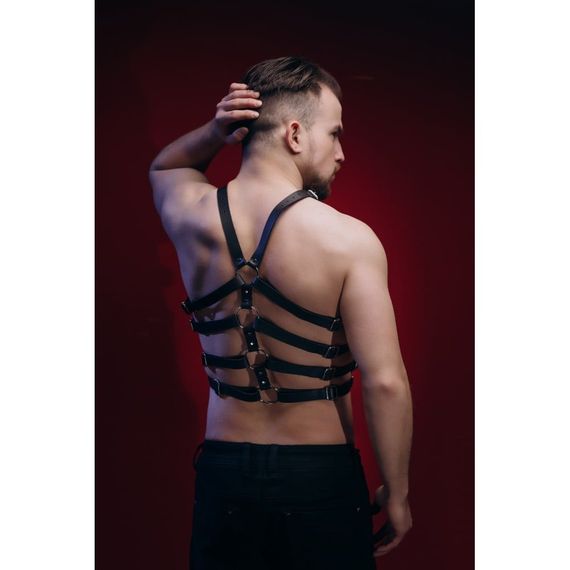 Портупея чоловіча One Size Р50 з натуральної шкіри, з чотирма ременями на торсі, чорна | Зображення 1