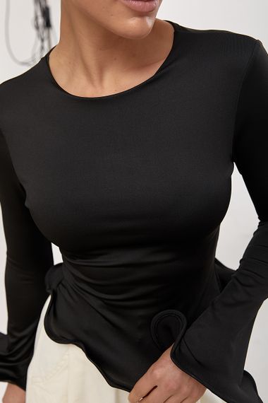 Елегантний лонгслів із хвилеподібними краями - чорний цвет, ONE SIZE (є розміри) | Зображення 3