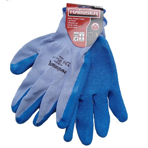 Перчатки хлопчатобумажные голубые с синим латексным покрытием Haisser 211431
