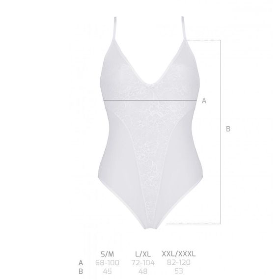 Боді з ажурним декором та відкритим кроком Passion URSULA BODY S/M, white | Зображення 4