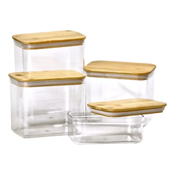 Банки для сипучих продуктів набір з 4 шт пластикові з бамбуковими кришками 0.7 л /1.7 л /2.7 л /3.7 л HP-1301 | Зображення 1