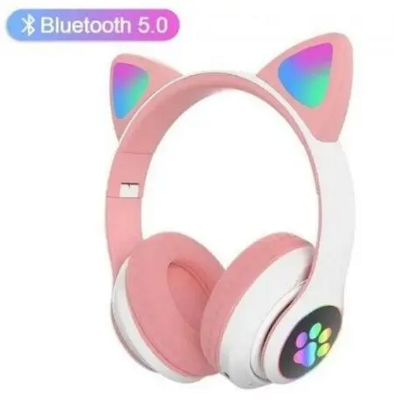 Беспроводные Bluetooth наушники с кошачьими ушками и цветной подсветкой Розовый | Зображення 2