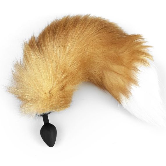 Силіконова анальна пробка з хвостом із натурального хутра Art of Sex size M Red fox Sex Aura