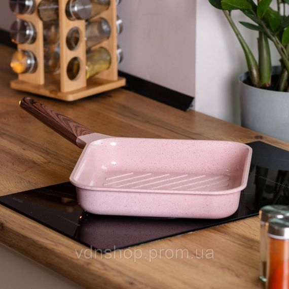 Сковорода-гриль алюмінієва, квадратна, 2,5 л, з антипригарним покриттям, 24 см MGC Pink HP-4-438P | Зображення 5