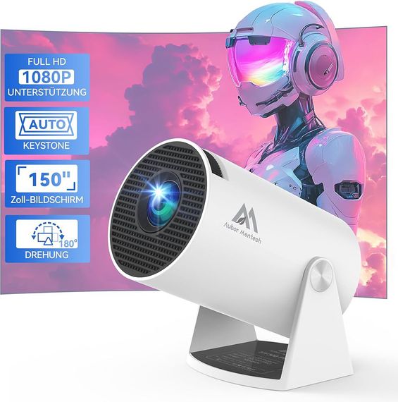 Мини-проектор Aubor Mentech с Wi-Fi и Bluetooth, портативный проектор 180°, поддержка 1080P, проектор с Androi | Зображення 3