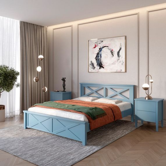 Двоспальне дерев'яне ліжко Mebigrand Прованс Н Сіро-синій (S7010R90B) 180х200 см (MBG-3137)