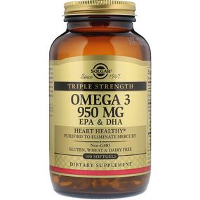 Омега 3 Solgar Omega-3, EPA & DHA, Triple Strength 950 mg 100 Softgels