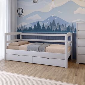 Дитяче ліжко Mebigrand Чикаго Літл Білий (RAL9003) 90х190 см із заднім бортиком та ящиками (MBG-2602)