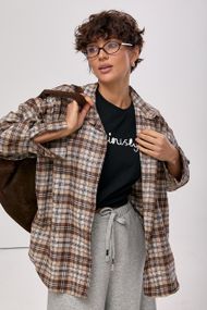 Картата сорочка з подовженою спинкою - коричневий цвет, M (є розміри)