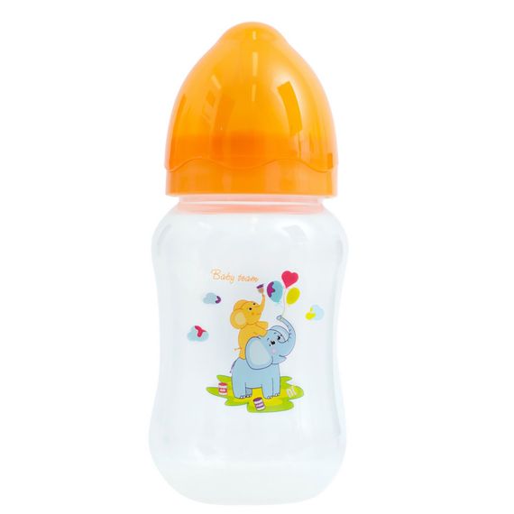 Бутылочка для кормления с широким горлом и силиконовой соской 1002 помаранчевий 250 мл