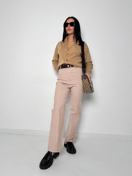 Женские широкие брюки палаццо из джинс-бенгалдина GF01698 цвет бежевый, размер 46 | Зображення 1