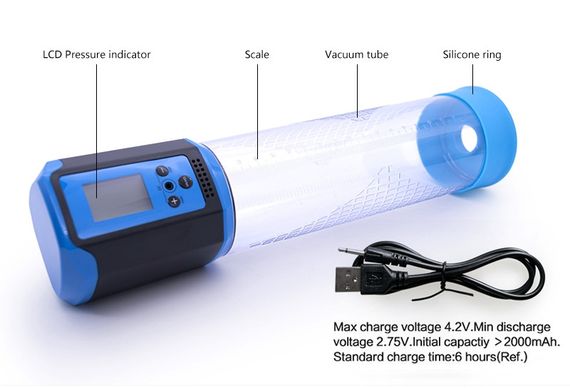 Автоматична вакуумна помпа із зарядкою від USB та LCD дисплеєм CANWIN Passion Pump Men Blue - P648AU Sex Aura | Зображення 7