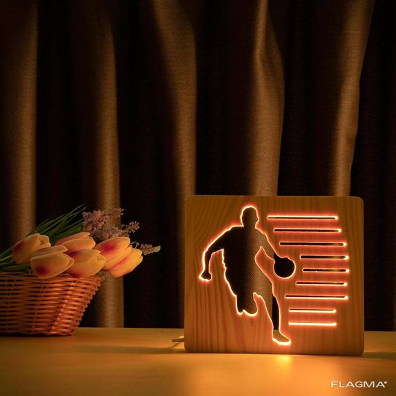 Светильник ночник ArtEco Light из дерева LED "Баскетболист с мячем" с пультом и... | Зображення 7