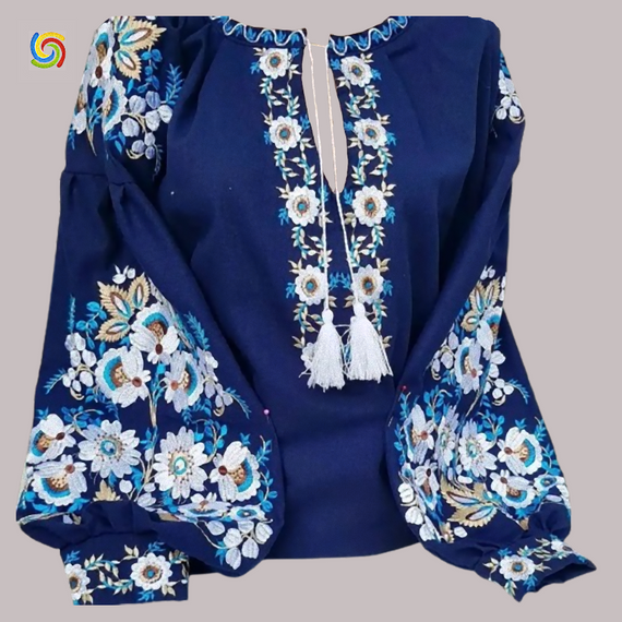 Рубашка Украинская вышиванка  32207 цвет тёмно-синий размер S/M