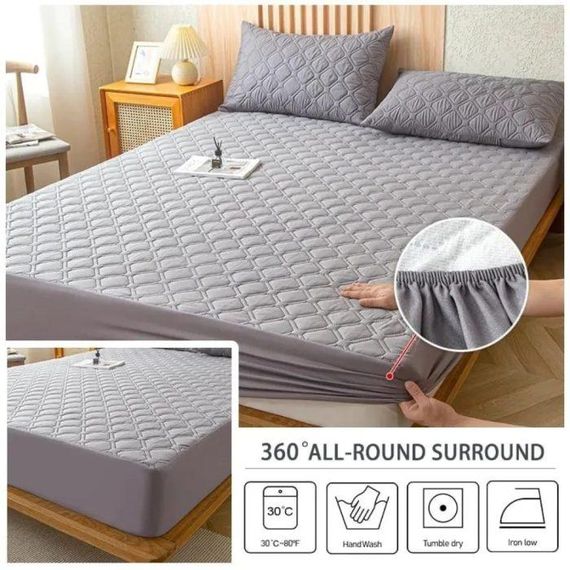 Наматрацник непромокальний з бортами / Водонепроникний стьобаний наматрацник 160х200см Сірий | Зображення 3