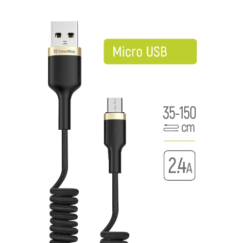 Кабель USB MicroUSB ColorWay CW-CBUM051-BK 2,4A 0,35-1,5м чорний