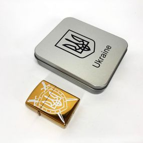 Дуговая электроимпульсная USB зажигалка Украина (металлическая коробка) HL-446. CU-680 Цвет: золотой