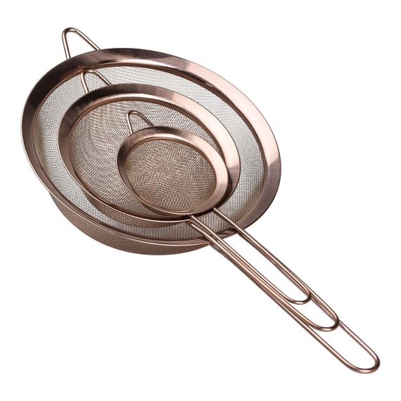 Набір ситечок 3 штуки для борошна і круп з нержавіючої сталі Мідний HP-19-22 | Зображення 1