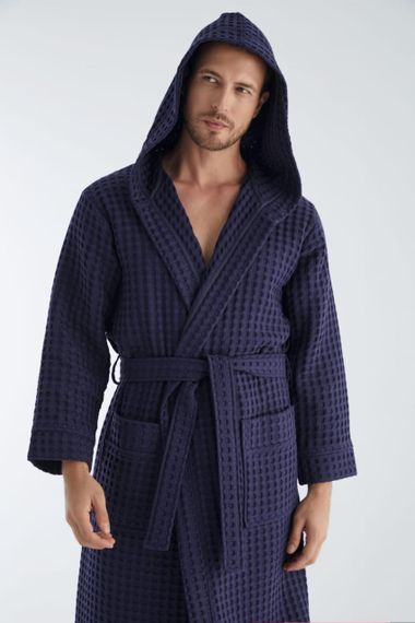 Мужской вафельный халат Nusa 1325 с капюшоном XL синий | Зображення 2