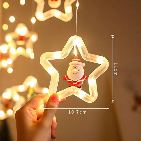 Світлодіодна гірлянда штора зірки 3D Niki Light 3м завіса зірки з фігурками всередині теплий білий | Зображення 3