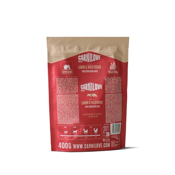 Сухий корм для стерилізованих котів з ягнятком та кабаном Carnilove Active Lamb & Wild Boar Sterilised, 400 гр | Зображення 1