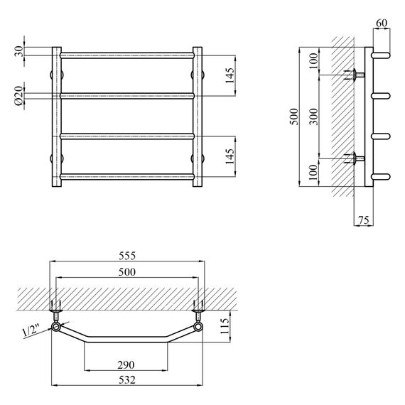 Сушарка для рушників водяна Kroner KRP Diva WT500x500-4 (CV036302) | Зображення 4