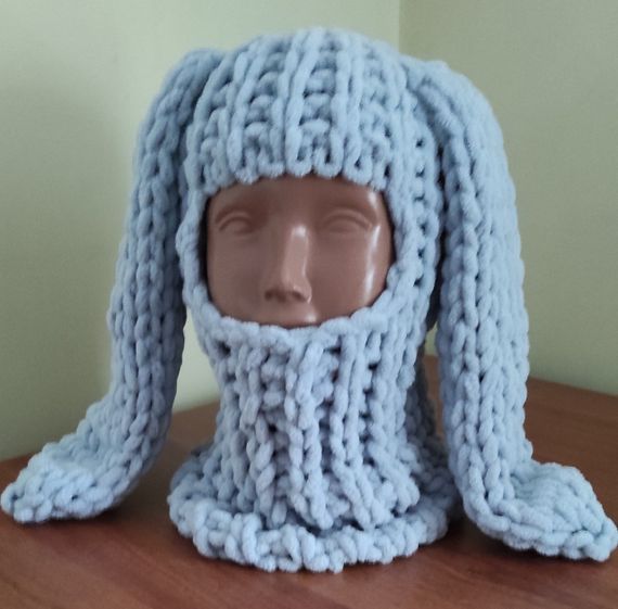 Балаклава колір 500 плюшева з вушками зайчика сіра | Зображення 2