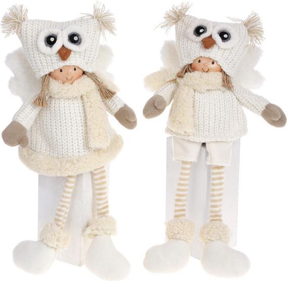 М'яка іграшка "Діти в совиних шапках" сидячі 43см, 2 дизайни, білий