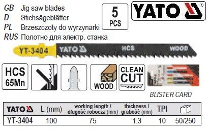 Набір полотно для електролобзика (дерево) l=100мм 10TPI 5шт YATO-3404
